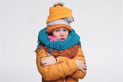 Premium Photo Funny Young Caucasian Woman Shivering From Cold