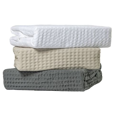 100 Cotton Waffle Bed Blanket King White
