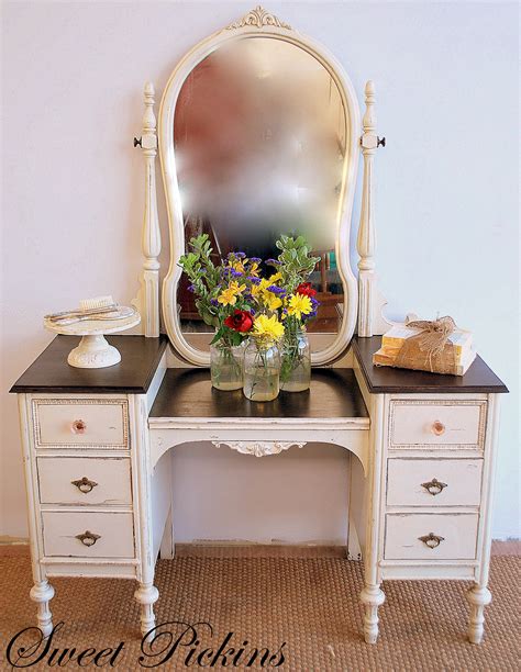 The ornate scrolls, rich gold color, and plush chair practically scream luxury and class. {Before & After} - refinished antique vanity | Sweet ...