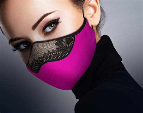 Designer Face Mask Pink Lace Print Fashion Filter Pocket Sexy Cloth Elegant