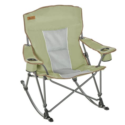 Outsunny Camping Folding Chair Portable Rocking Chair W Armrest And Cup