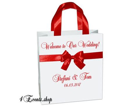 Welcome To Our Wedding Welcome Bags With Red Satin Ribbon Etsy