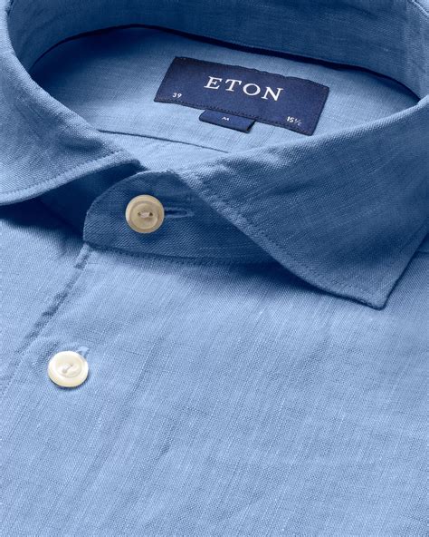 light blue linen shirt cutaway collar eton