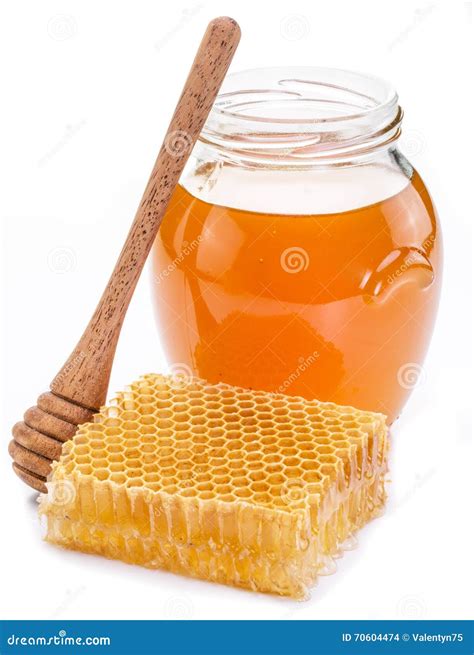 Glas Voll Frischer Honig Und Bienenwaben Stockfoto Bild Von Nahrung Hintergrund 70604474