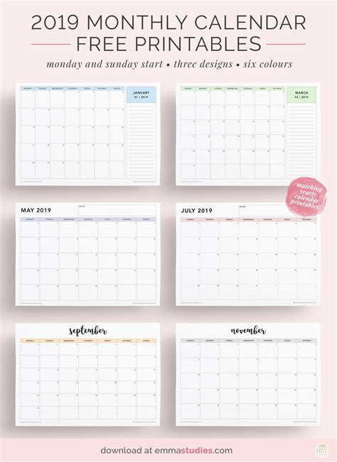 Free 2019 Monthly Landscape Calendar Printableshere Is A Selection Of