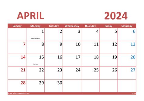 April 2024 Calendar Landscape Monthly Calendar
