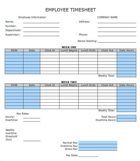 60 Sample Timesheet Templates Pdf Doc Excel