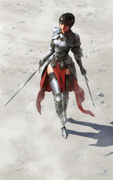 Hd Wallpaper Woman In Armor With Two Swords Fictional Character
