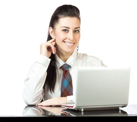 Attractive Businesswoman With White Laptop Stock Image Image Of Girl