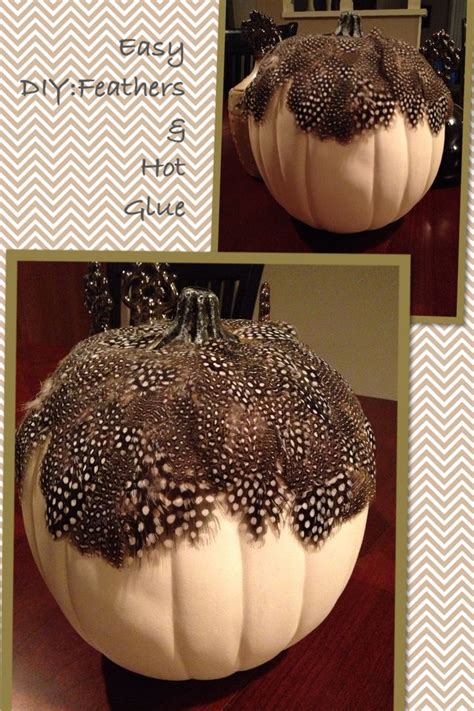 Diy Halloween Pumpkin All You Need Is Some Hot Glue Feathers And Your