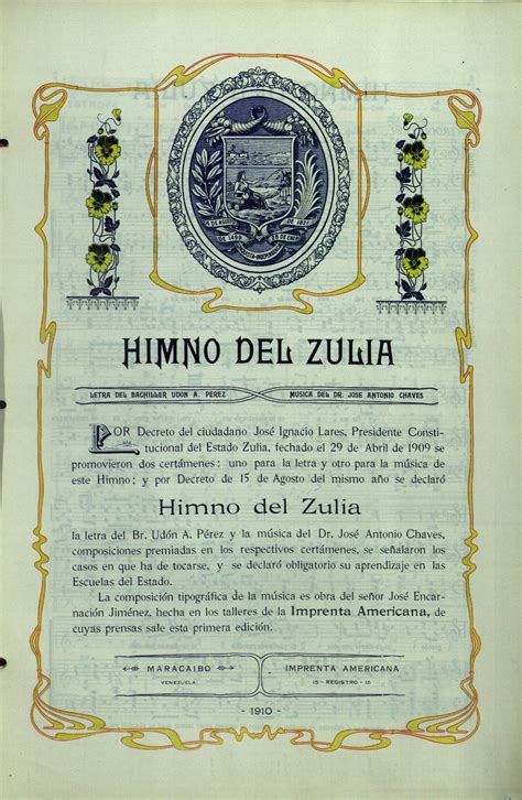 Con Motivo De Los 106 Años De La Primera Entonación Del Himno Del Zulia