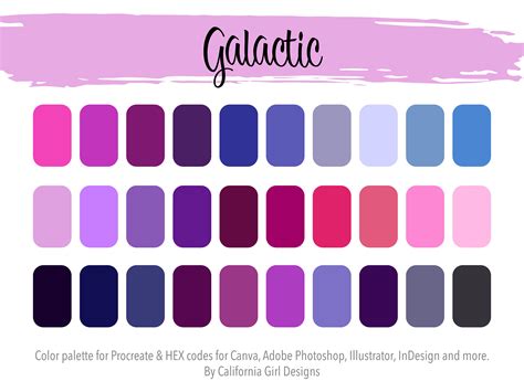 Galactic Color Palette For Procreate And Hex Codes For Canva And Adobe