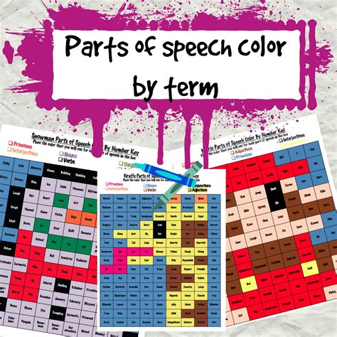 Parts Of Speech Color By Number Parts Of Speech Middle School