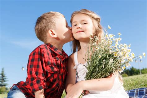 Pleasant Little Boy And Girl Kissing Stock Image Image Of Lifestyle