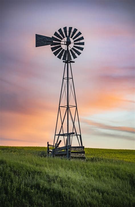 Abandoned Windmill On The Prairie Of North Dakota Farm Windmill