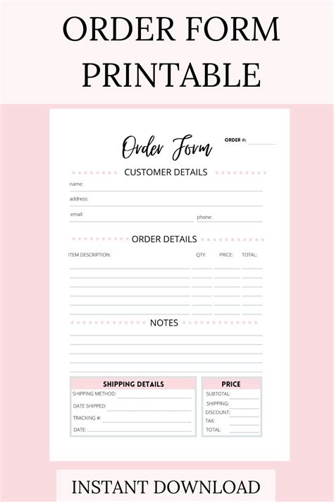 Free Printable Order Forms For Crafts