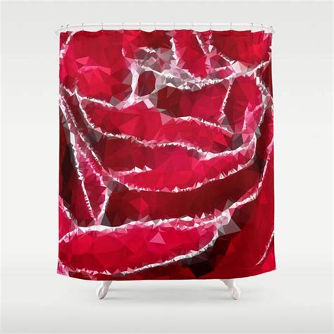 Red Shower Curtain Art Rose Shower Curtain Red Abstract Shower Curtain Mosaic Pattern Polygon