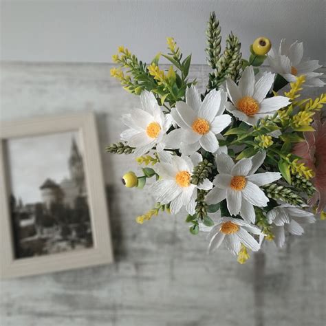 White Daisy Paper Flower Arrangement In Pot Etsy