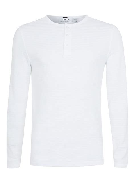 White Grandad Collar Long Sleeve T Shirt Mens T Shirts And Vests