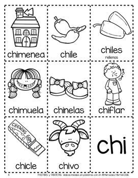 POSTERS y TARJETAS de sílabas iniciales en palabras con ch en ESPAÑOL