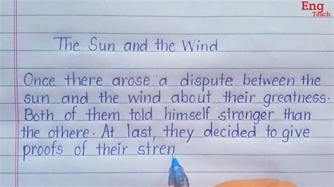 Story The Sun And The Wind English Handwriting English Story Story Writing Writing Eng