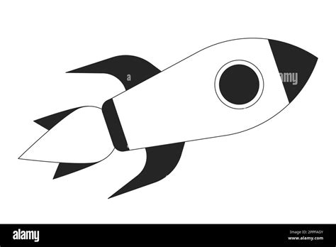 Rocket Flying In Space Flat Line Black White Vector Object Stock Vector