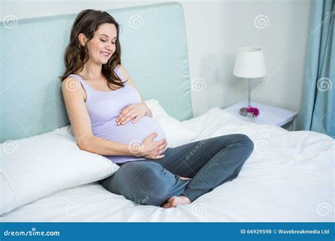 Pregnant Woman Touching Her Belly Stock Photo Image Of House Indoors