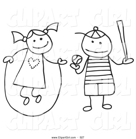 Clip Art Of A Stick Figure Girl And Boy Jumping Rope And Playing