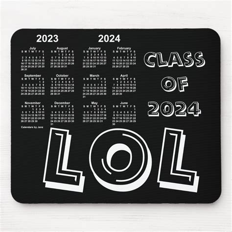 Class Of 2024 School Year Calendar By Janz Black Mouse Mat Zazzle