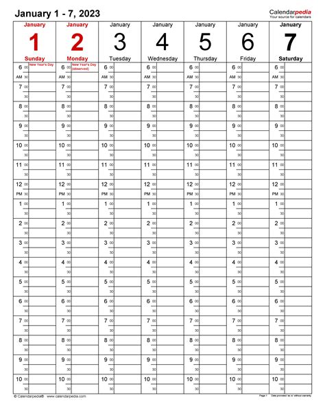Free Printable Weekly Calendar With Time Slots 2023