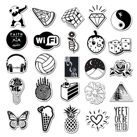 Buy Cute Black And White Stickers For Water Bottles 50 Pcs Vinyl