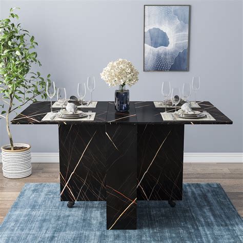 Folding Dining Table with 2 Layers Storage, 3 in 1 Movable Folding
