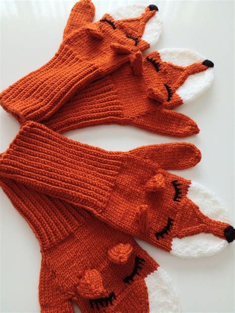 Knit Fox Mittens Gloves Hand Knit Fox Mittens Adult Size Etsy