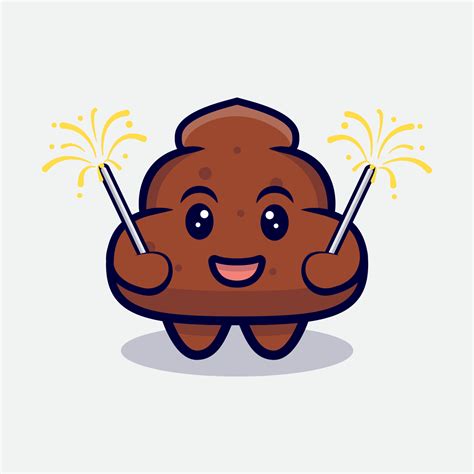 Cute Poop Playing Fireworks Cartoon Vector Icon Illustration 5055310