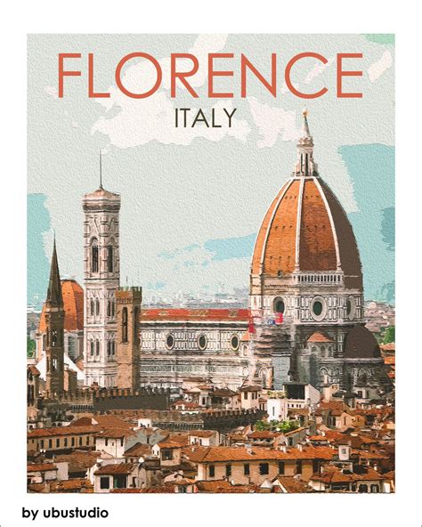 Travel Poster Florence Italy Graphic Design Digital Etsy New Zealand
