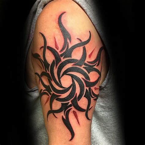 Tribal Sun Tattoo Designs For Men Black Ink Rays