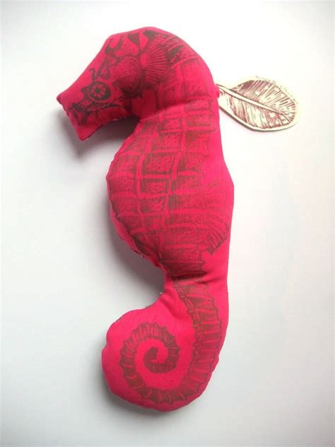 Items Similar To Seahorse Pillow Hannah Linocut Seahorse On Fabric