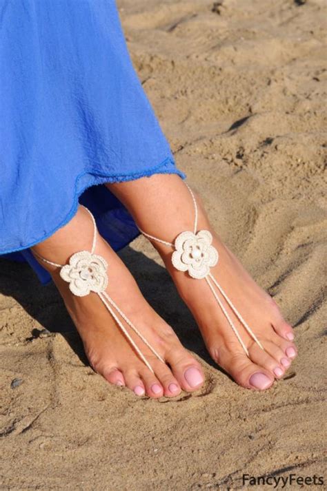 crochet ivory barefoot sandals foot jewelry bridesmaid t barefoot sandles beach anklet
