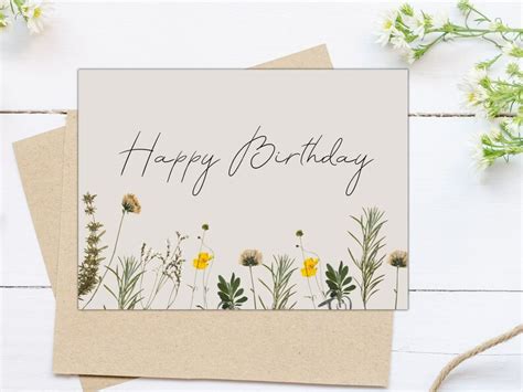 Floral Minimalist Happy Birthday Card Template Editable Card Etsy In
