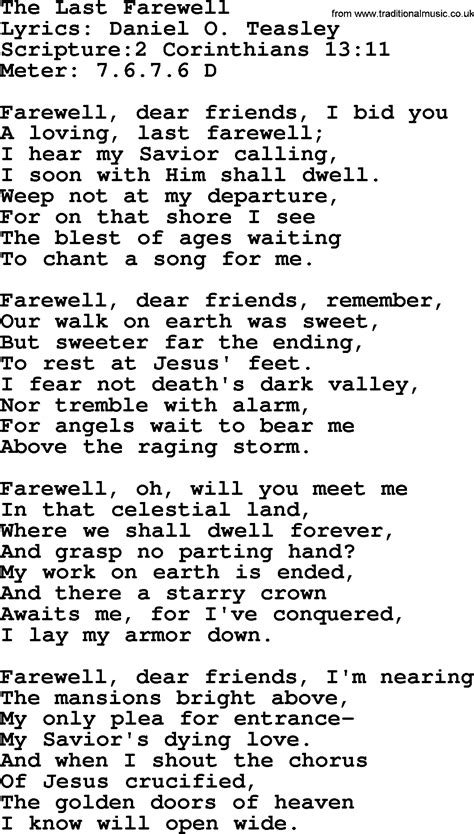 Good Old Hymns The Last Farewell Lyrics Sheetmusic