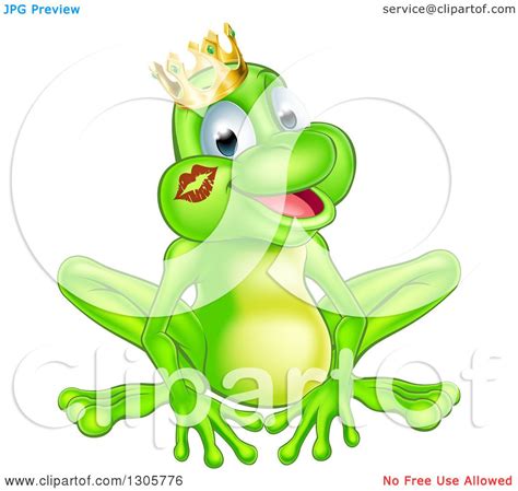 Clipart Of A Cartoon Happy Green Frog Prince With A