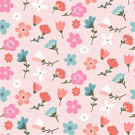 Seamless Floral Pattern Design With Cute Colorful Flowers Premium