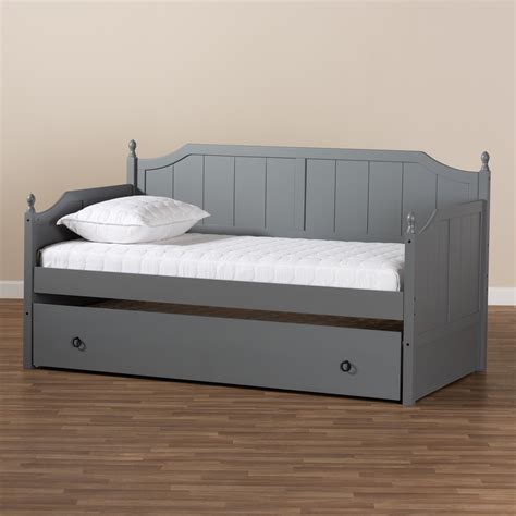 Millie Cottage Farmhouse Gray Wood Daybed Frame With Pull Out Guest