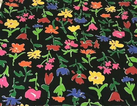 Fabric Vintage 90s Floral Bright Canvas Upholstery Flowers Black Pink