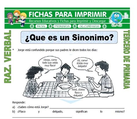 ¿que opinas de estos recursos educativos de comunicación integral? ficha de Que es un Sinonimo para Tercero de Primaria ...