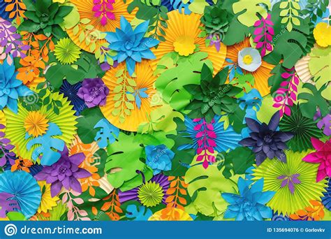 Colorful Tropical Paper Flower Background Multicolored Flowers And
