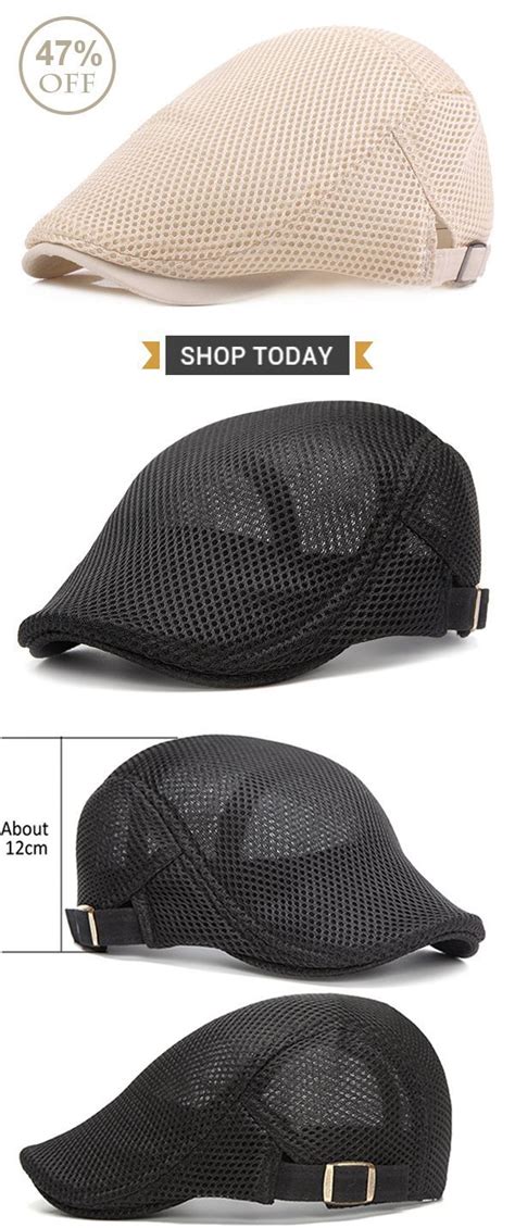 Mens Summer Mesh Beret Cap Breathable Visor Flat Hat Solid Color