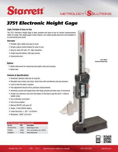Height Gages Altissimo® Electronic Height Gages Starrett Pdf