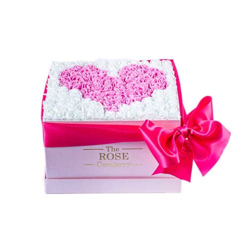 Artificial Medium Pink Box With White Roses And Pink Heart The Rose