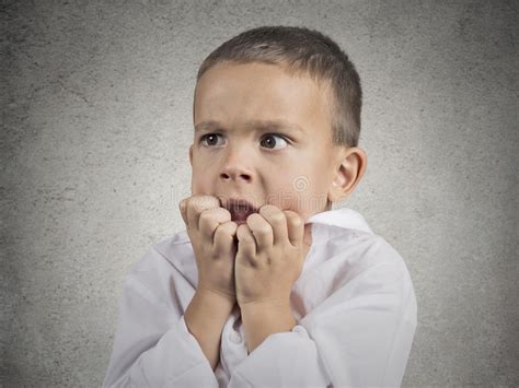 Nervous Anxious Stressed Child Boy Biting Fingernails Stock Image